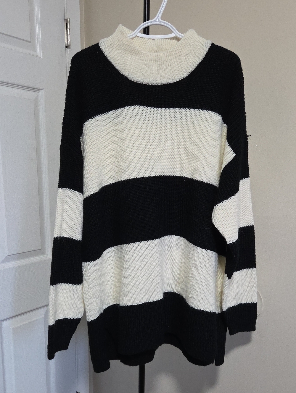 Lily Morgan Plus Size  Black & White Striped Turtleneck Sweater
